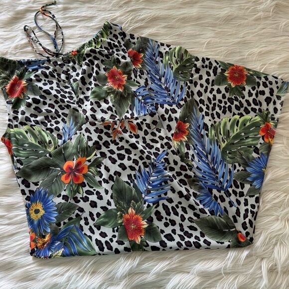 BCBG Vintage Y2K Tropical Floral & Leopard Print Sleeveless Midi Dress – Small - Picture 7 of 8